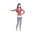 Young Woman Showing Stop Gesture, Attractive Brunette Girl Character Wearing Casual Stylish Clothes Flat Vector