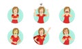 Young Woman Showing Various Emotions Set, Female Emoji Character with Different Expressions Vector Illustration Royalty Free Stock Photo