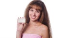 The young woman shows white soap Royalty Free Stock Photo