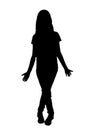 young woman silhouette and body expression black and white vector image fashion beauty on white background transparent mocup Royalty Free Stock Photo