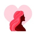 Young woman silhouette and heart. Self care and body positive concept. Vector illustration. Royalty Free Stock Photo