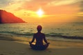 Young woman silhouette practicing yoga. Royalty Free Stock Photo