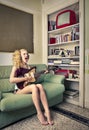 Young woman singing and playing the eletric guitar Royalty Free Stock Photo