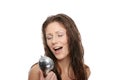 Young woman singing under shower Royalty Free Stock Photo