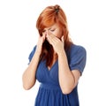 Young woman with sinus pressure pain Royalty Free Stock Photo