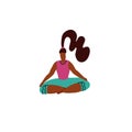 Young woman sit in a yoga lotus pose and meditates. Yoga girl in lotus position. Cute bright girl performs yoga asana Ardha Royalty Free Stock Photo