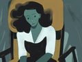 A young woman sits silently in a chair her eyes filled with dread as she wrestles with her trust issues. Art concept. AI