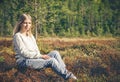 Young Woman sitting alone walking outdoor Travel Lifestyle Royalty Free Stock Photo