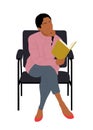 Young woman sitting on chair reading book vector. Royalty Free Stock Photo