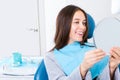 Young female adult woman patient at dentist office