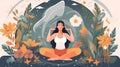 A young woman sitting on the lawn in the lotus position. The concept of meditation and harmony. Hand-drawn illustration Royalty Free Stock Photo