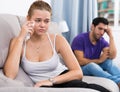 Woman on sofa after quarrel with husband