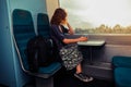 Young woman sitting on train Royalty Free Stock Photo