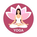 Young woman sitting in yoga lotus pose. Meditating girl illustration. Yoga woman, meditation, anti-stress people