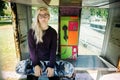 Young Woman Skateboard Standing Outdoors Bridge Concept