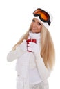 Young woman in ski glasses with red cup Royalty Free Stock Photo