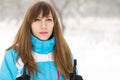 Young woman skiing at winter outdoor. Royalty Free Stock Photo
