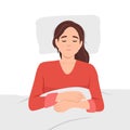 Young woman sleeping on the bed. Female lying on comfortable bed. Concept of healthy sleeping, resting, relaxation, good dream, Royalty Free Stock Photo