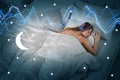 Young woman sleeping in comfortable bed at home, above view. Healthy circadian rhythm and sleep habits