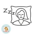 Young woman sleeping on a pillow line icon. Girl snoring illustration