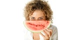 Young woman with slice of watermelon Royalty Free Stock Photo