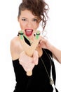 Young woman with slingshot