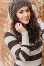 Young woman smiling with wool hat Royalty Free Stock Photo