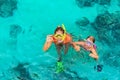 Young woman in snorkeling mask showing divers sign OK Royalty Free Stock Photo