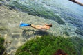 Young woman snorkeling in sea Royalty Free Stock Photo