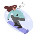 Young woman snowboarding in sportswear in flat style Royalty Free Stock Photo