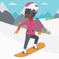 Young woman snowboarding vector illustration.