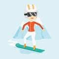 Young woman snowboarding vector illustration. Royalty Free Stock Photo