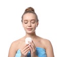 Young woman with soap bar Royalty Free Stock Photo