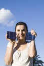 Young woman with a solar cell Royalty Free Stock Photo
