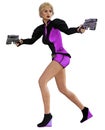 Young woman soldier with guns, 3d rendering illustration