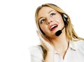 Young woman speaking on a call centre headset