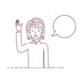 Young woman with speech bubble avatar character