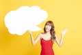 woman with Speech Bubble Making an Announcement Royalty Free Stock Photo