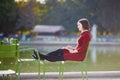 Young woman in Tuileries garden of Paris, France Royalty Free Stock Photo