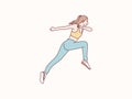 young woman in sport running Exercising jogging workout simple korean style illustration
