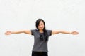 Young woman spread her arms wide open Royalty Free Stock Photo