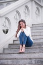 Young woman on stairs Royalty Free Stock Photo