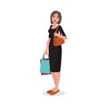 Young woman standing alone, female character holding shopping bags Royalty Free Stock Photo