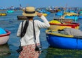 A young woman standing at fishing pier Royalty Free Stock Photo