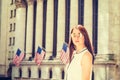 Young woman standing outdoors, traveling in New York City Royalty Free Stock Photo