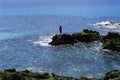 Young woman standing rocks, looking out to sea Royalty Free Stock Photo