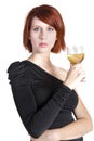 Young Woman Stares Holding Her Glass of Wine Royalty Free Stock Photo
