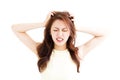 Young Woman stressed going crazy and pulling her hair Royalty Free Stock Photo