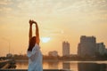 Young woman stretching before doing her workout in the morning Royalty Free Stock Photo