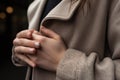 Young woman with stylish manicure on blurred background, closeup. Space for text, Close up of caucasian couple holding hands Royalty Free Stock Photo